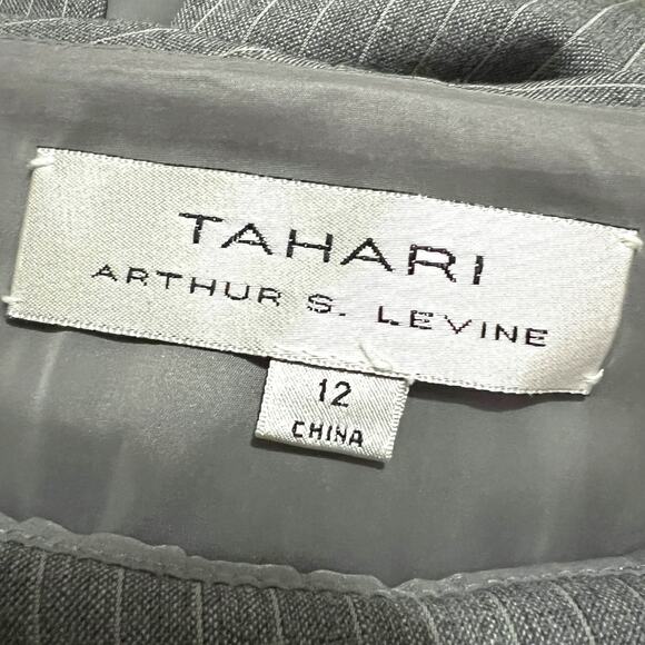 Tahari Arthur S. Levine (12) Pinstripe Fold Collar Sleeveless Sheath Dress Lined - Picture 8 of 14